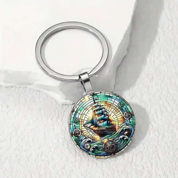 Stainless Steel PIRATE SHIP Keyring Keychain Accessory - Picture 3 of 3